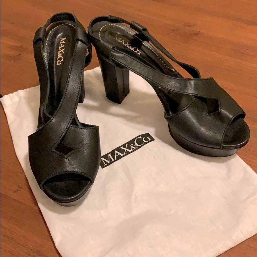 Max & Co black leather chunky heels